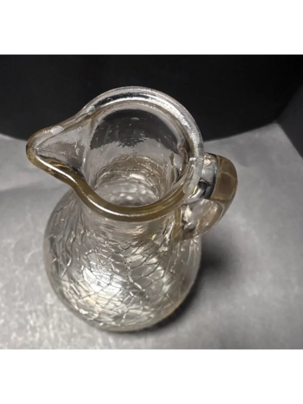 Vintage 1960s Crackle Glass Pitcher With Handle & Spout